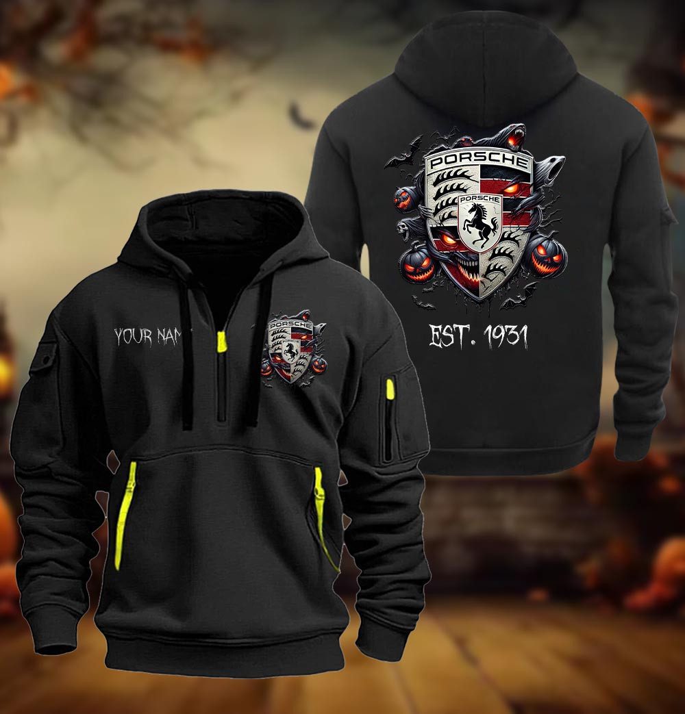 Porsche Halloween Style Spooky Season Quarter Zip Hoodie