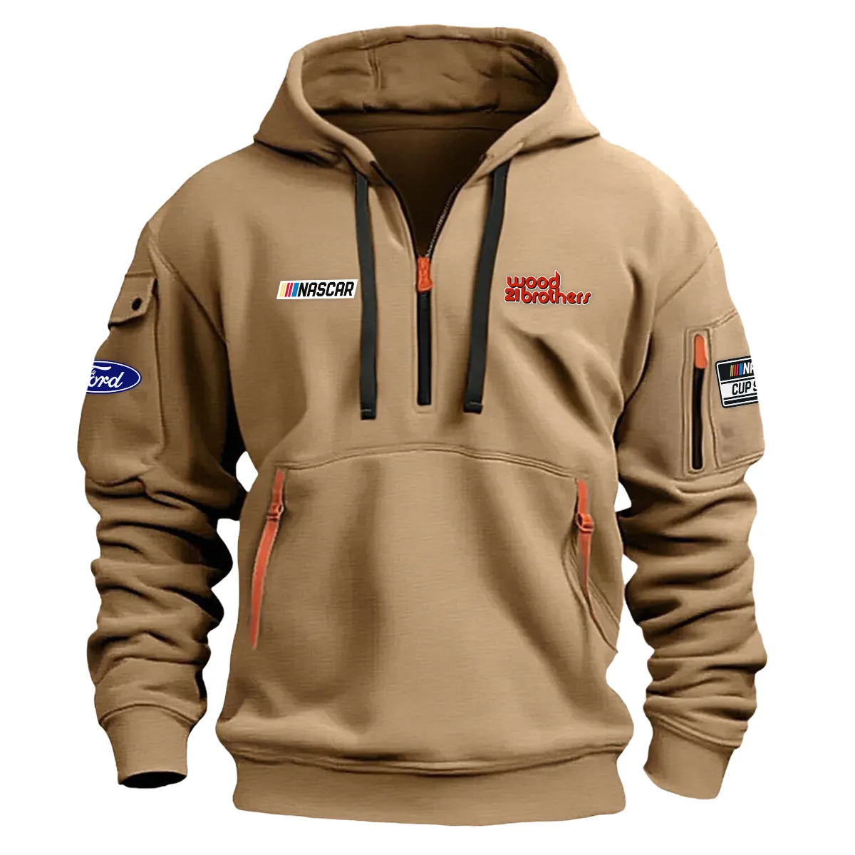 Wood Brothers Racing Nascar Cup Series Color Khaki Quarter Zip Hoodie