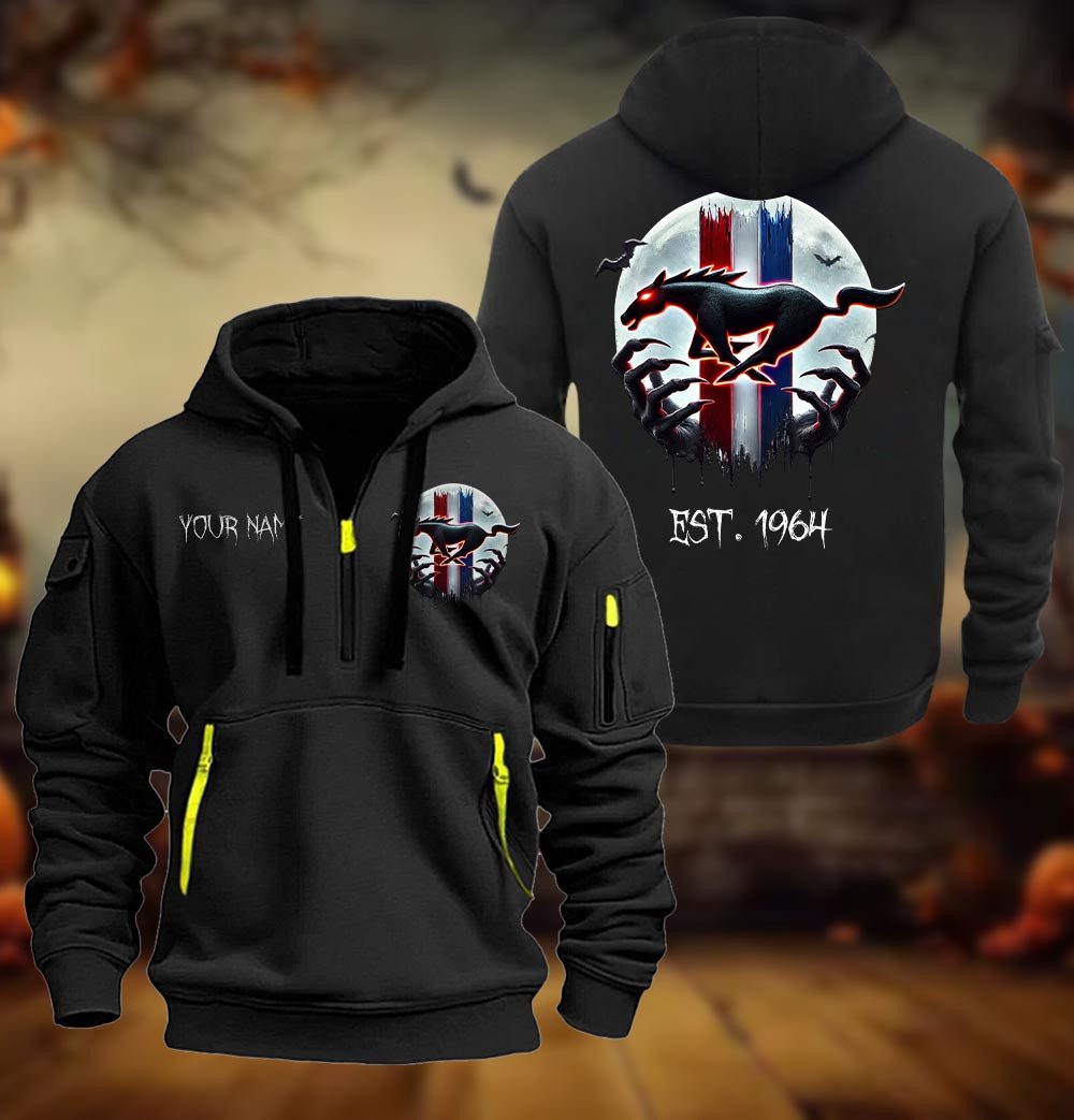 Ford-Mustang Halloween Style Spooky Season Quarter Zip Hoodie For Men N Women