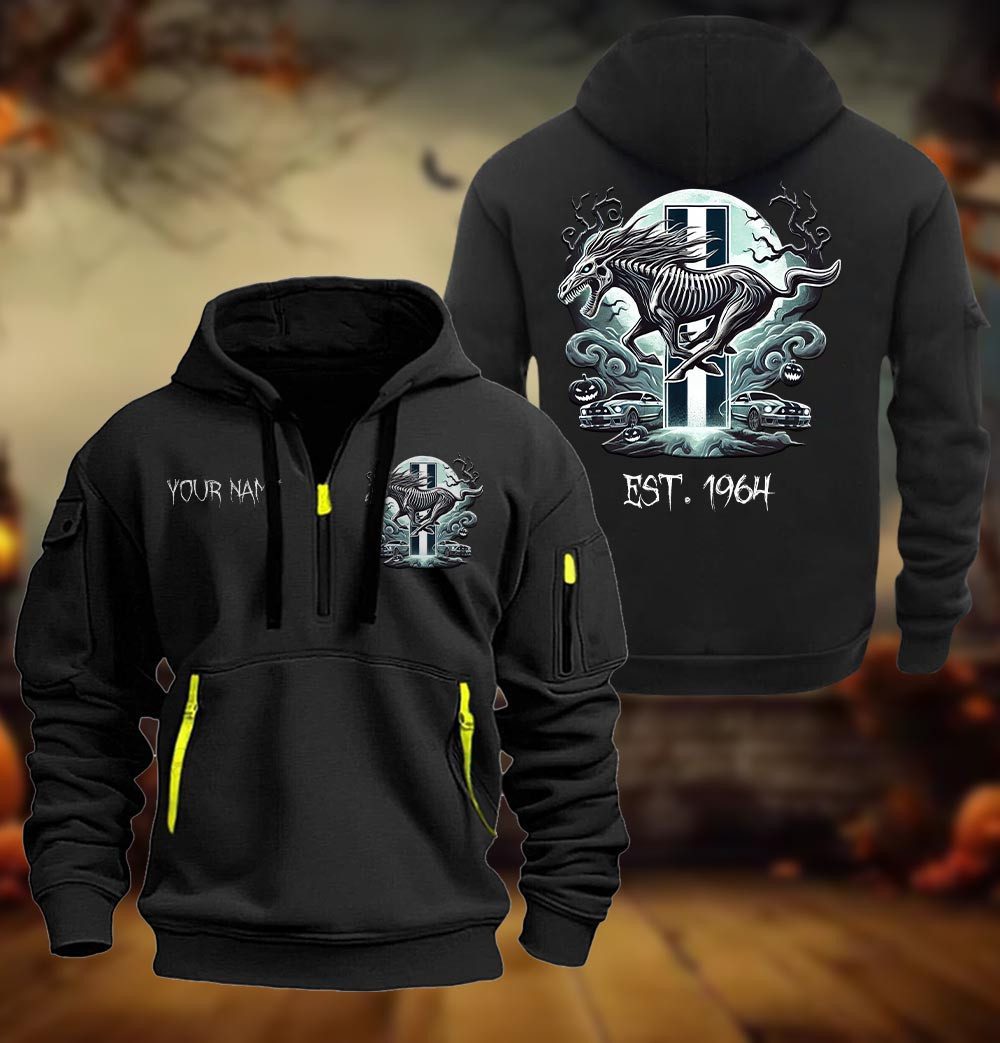 Ford-Mustang Halloween Style Spooky Season Quarter Zip Hoodie For Men