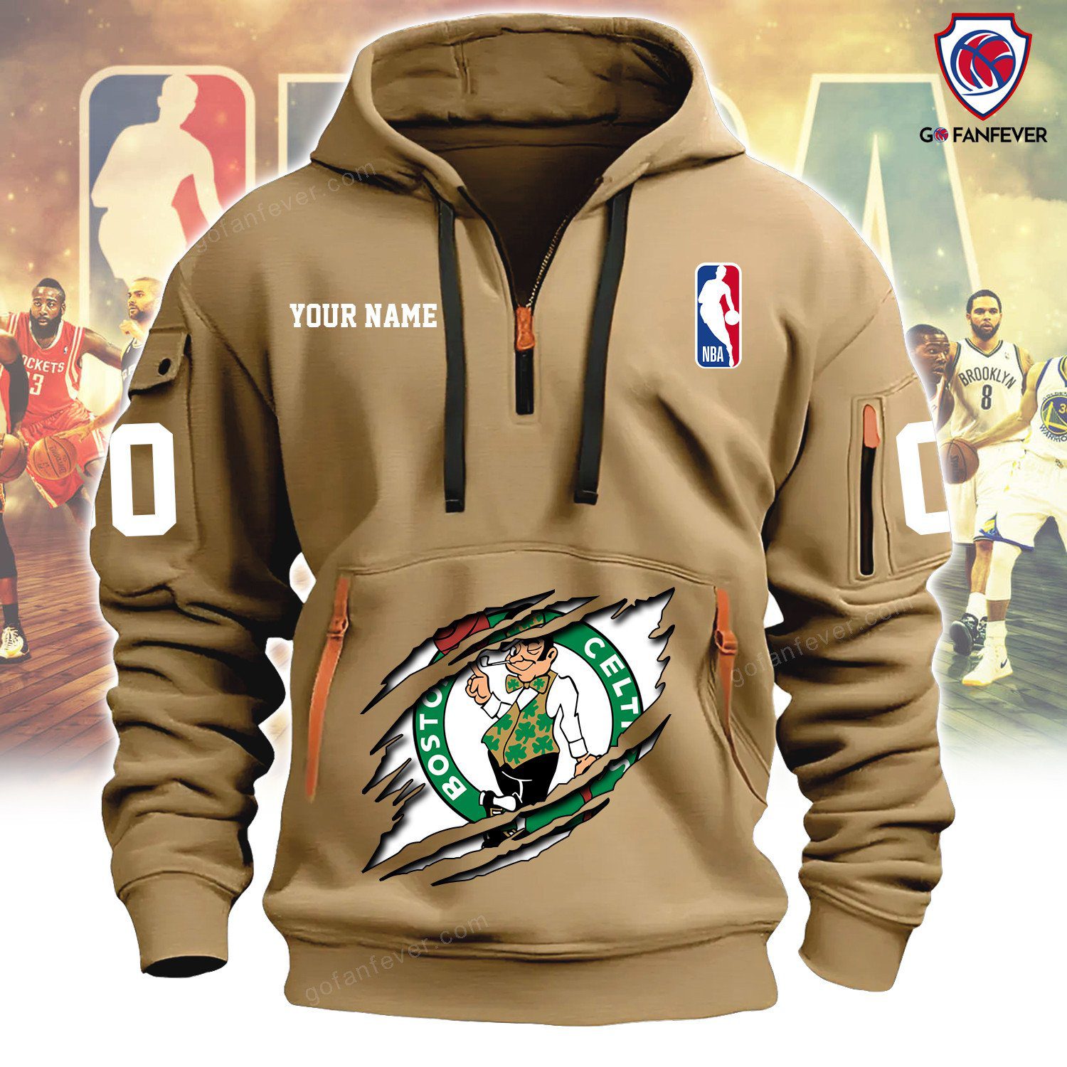 Boston Celtics Nba Custom Name Custom Number Quarter Zip Hoodie