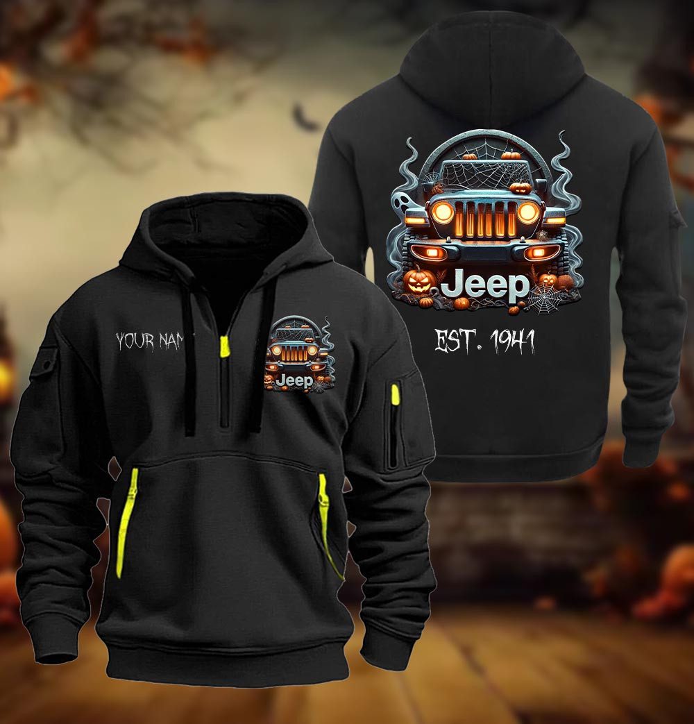 Jeep Halloween Style Spooky Season Quarter Zip Hoodie
