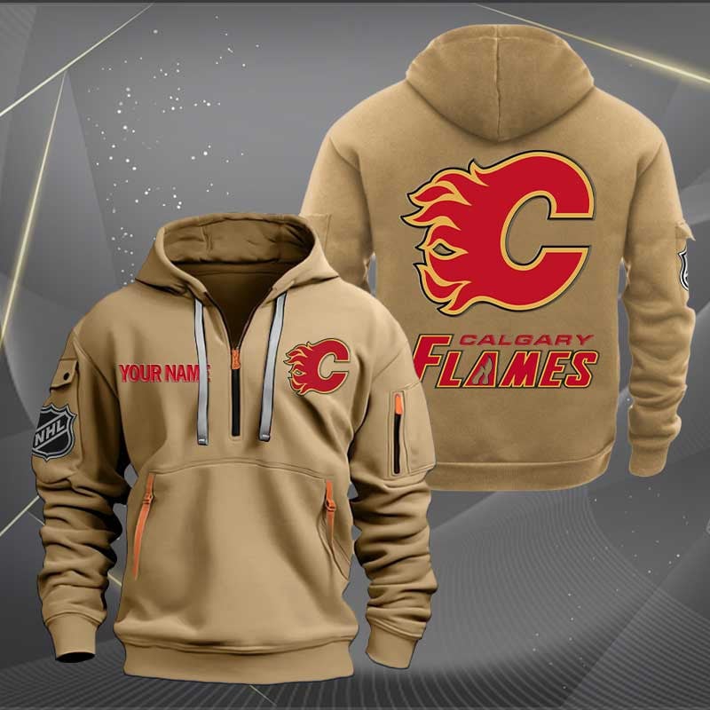 Calgary Flames Nhl Personalized Trending Quarter Zip Hoodie