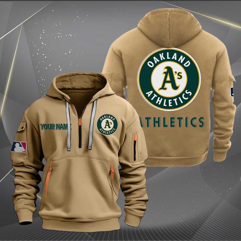 Oakland Athletics Mlb Personalized Trending Quarter Zip Hoodie