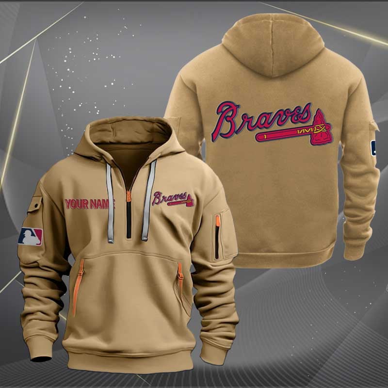 Atlanta Braves Mlb Personalized Trending Quarter Zip Hoodie