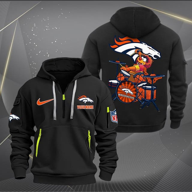Denver Broncos Premium Personalized Quarter Zip Hoodie