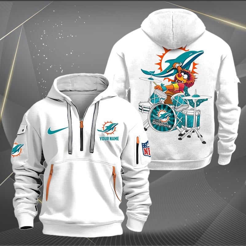 Miami Dolphins Premium Personalized Quarter Zip Hoodie