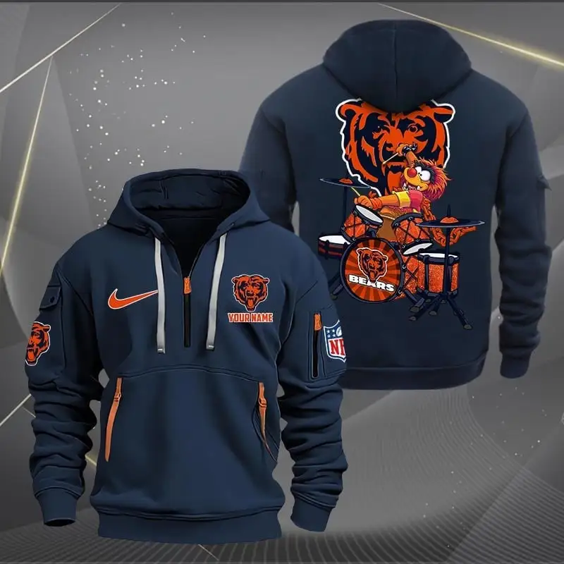 Chicago Bears Premium Personalized Quarter Zip Hoodie