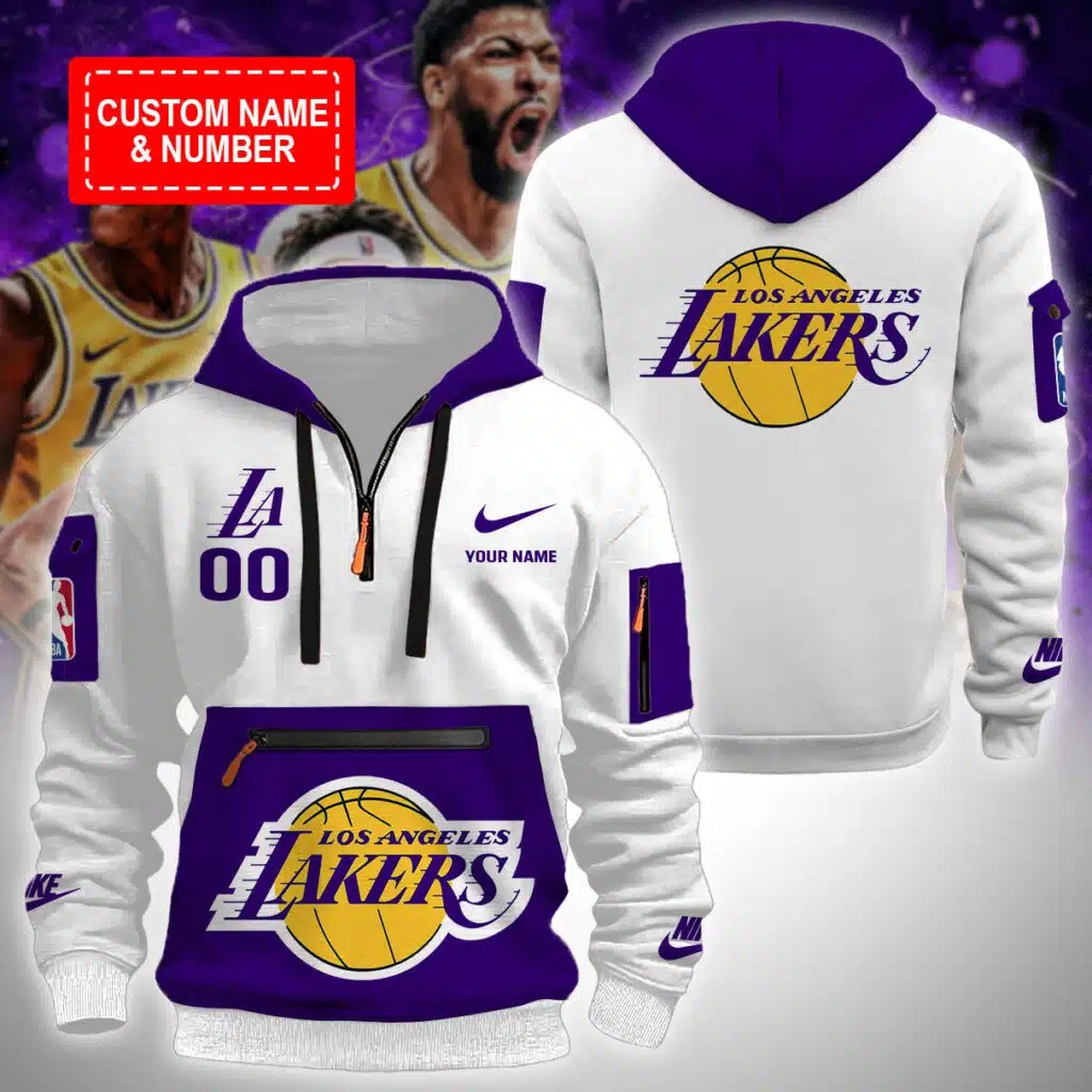 Custom Los Angeles Lakers Quarter Zip Hoodie Lakers Fan Merch Gift Ideas