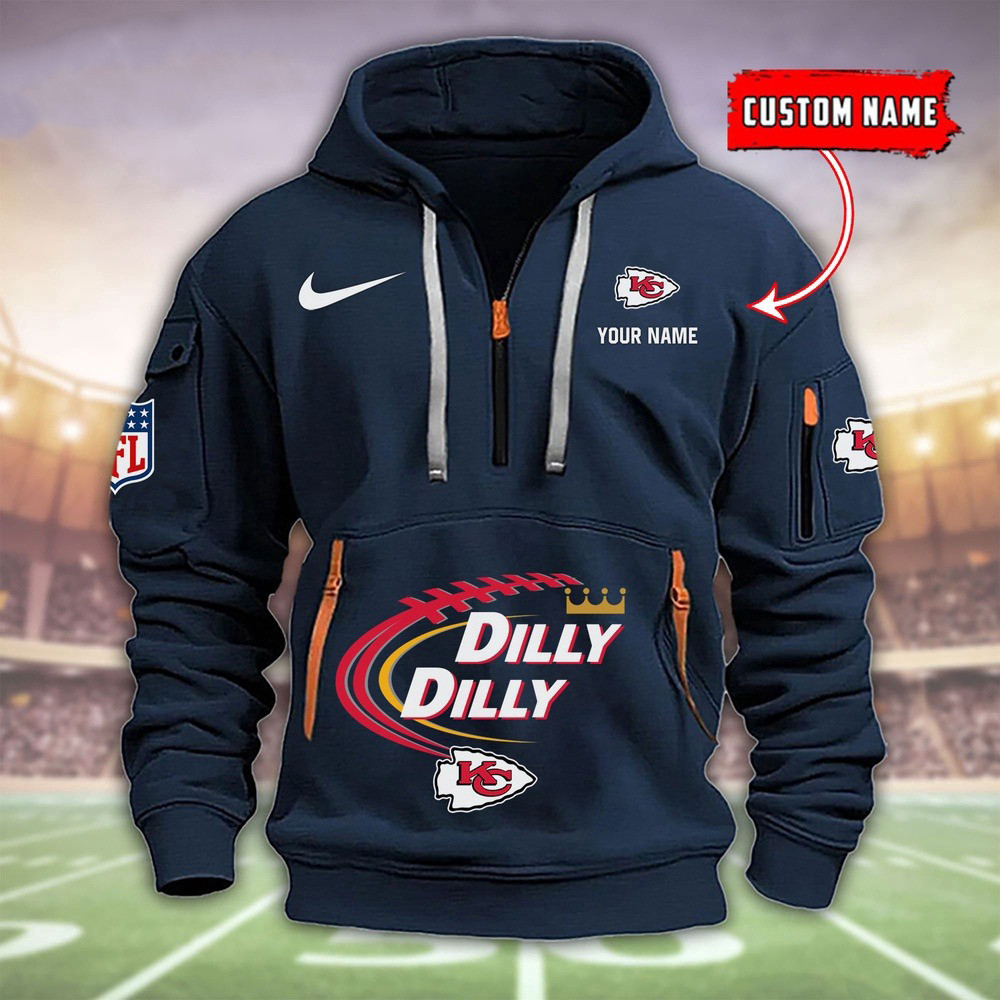 Personalized Nfl Kansas City Chiefs Dilly Dilly Football Quarter Half Zip Hoodie