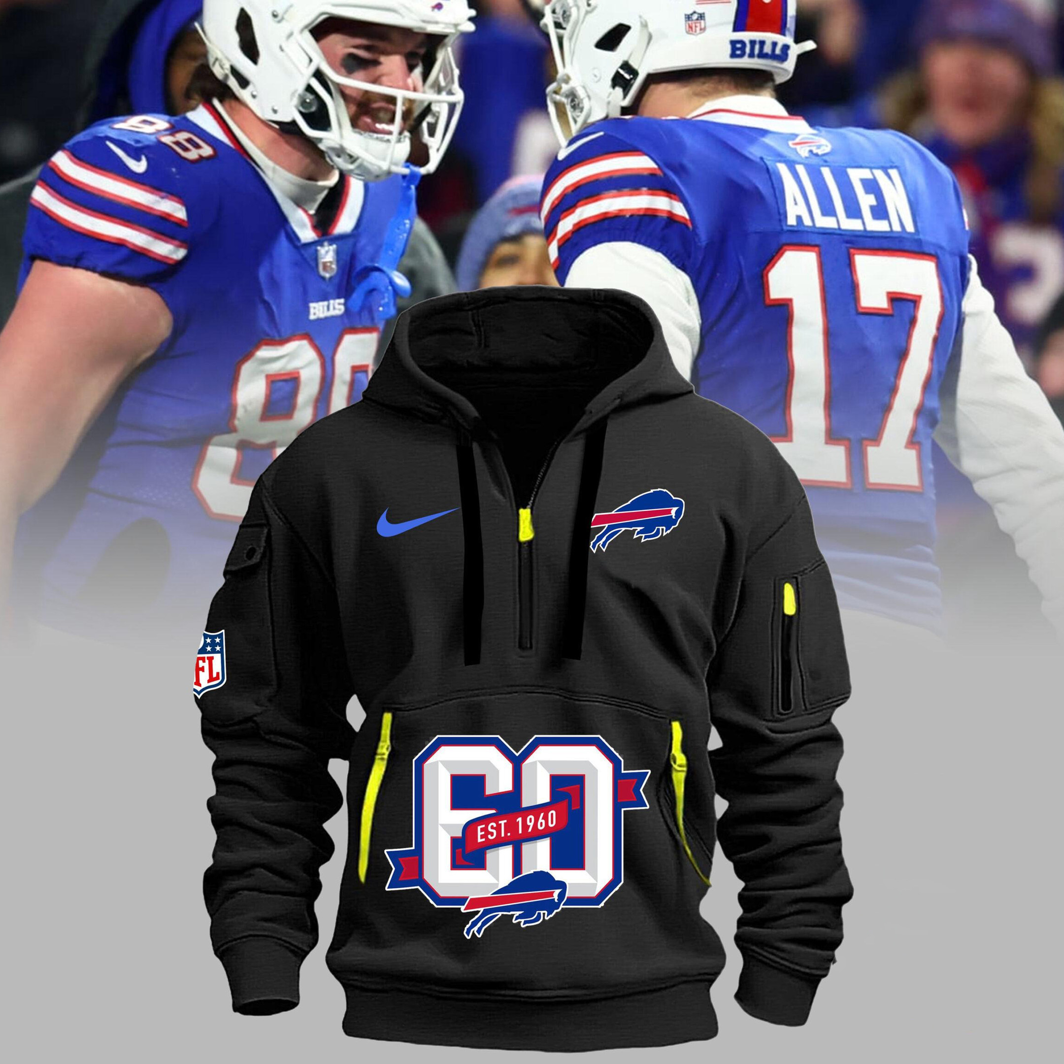 Buffalo Bills 60 Quarter Half Zip Hoodie Nfl Go Bills Football Fan Merch Gifts