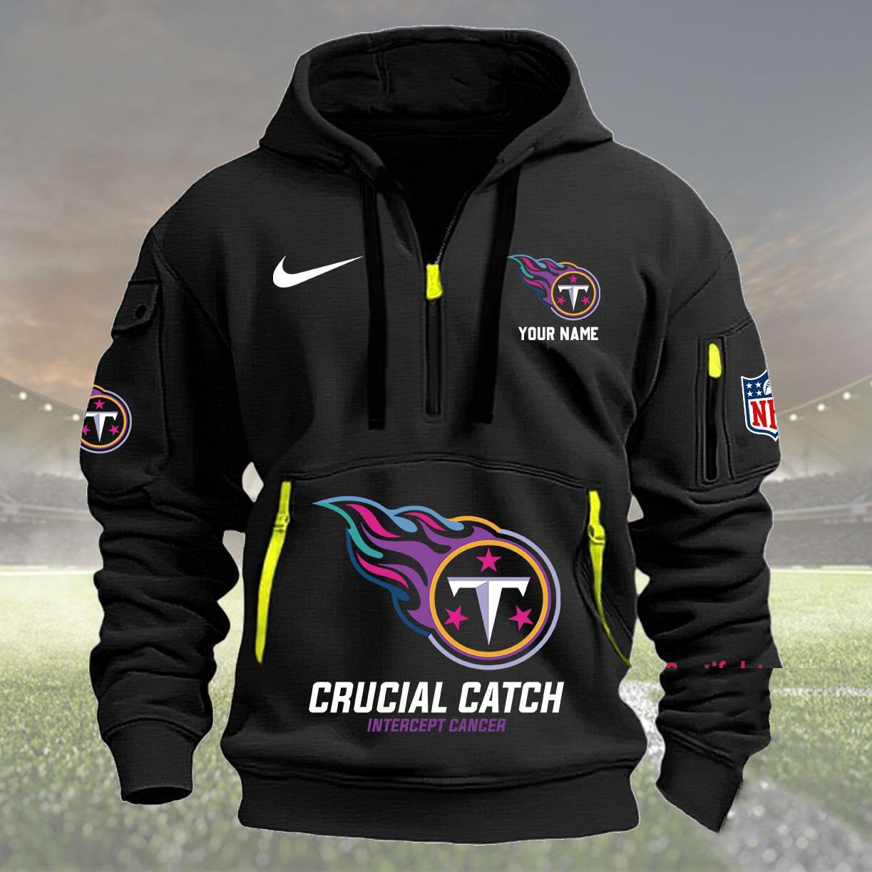 Personalized Nfl Tennessee Titans Quarter Zip Hoodie Crucial Catch Intercept Cancer