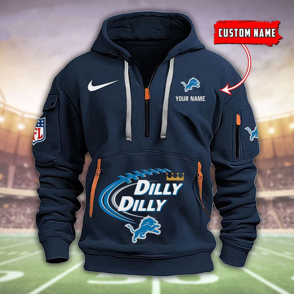 Custom Nfl Detroit Lions Dilly Dilly Football Quarter Zip Half Hoodie Merch For Fans