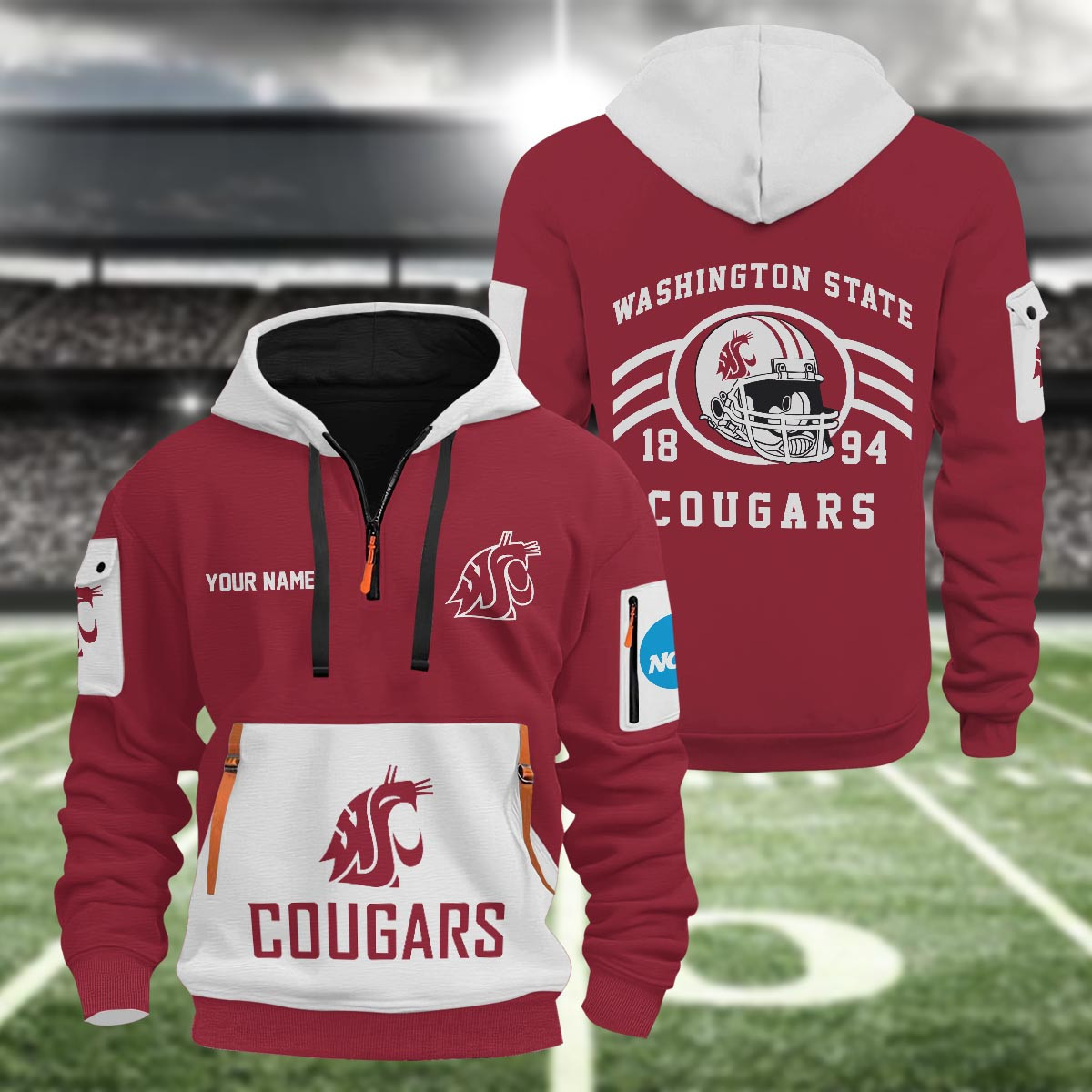 Washington State Cougars 3D Half Zip Hoodie