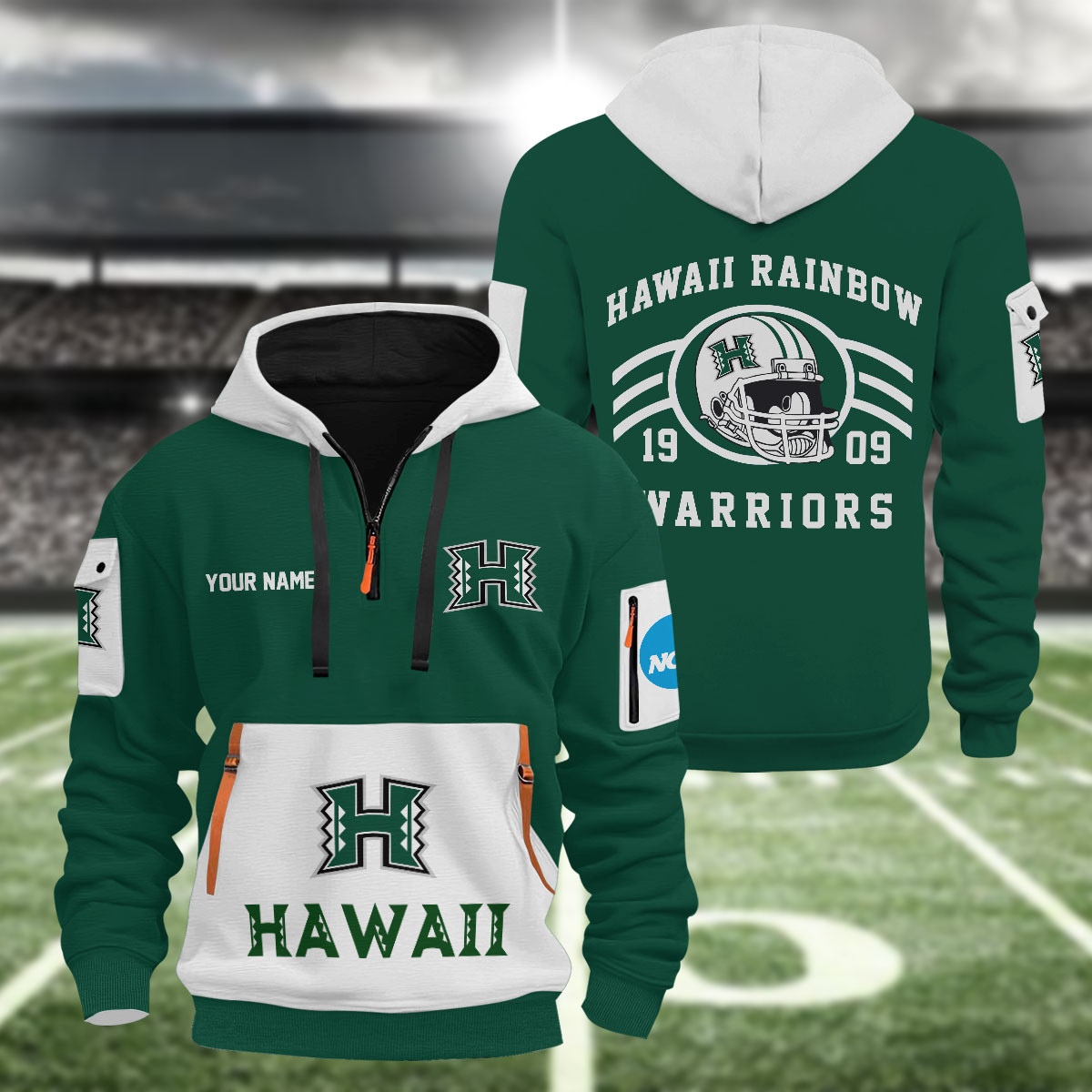Hawaii Rainbow Warriors 3D Half Zip Hoodie