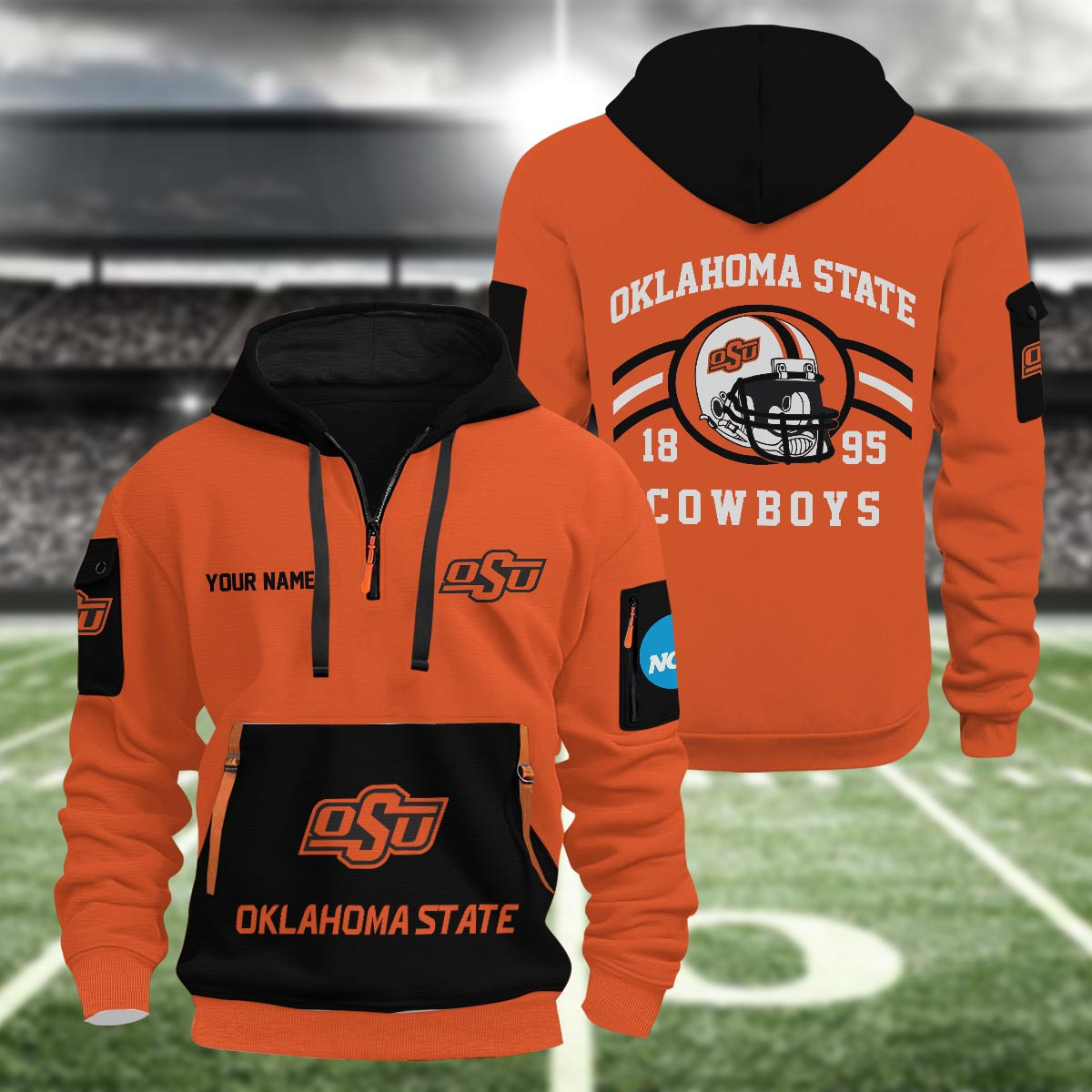 Oklahoma State Cowboys 3D Half Zip Hoodie