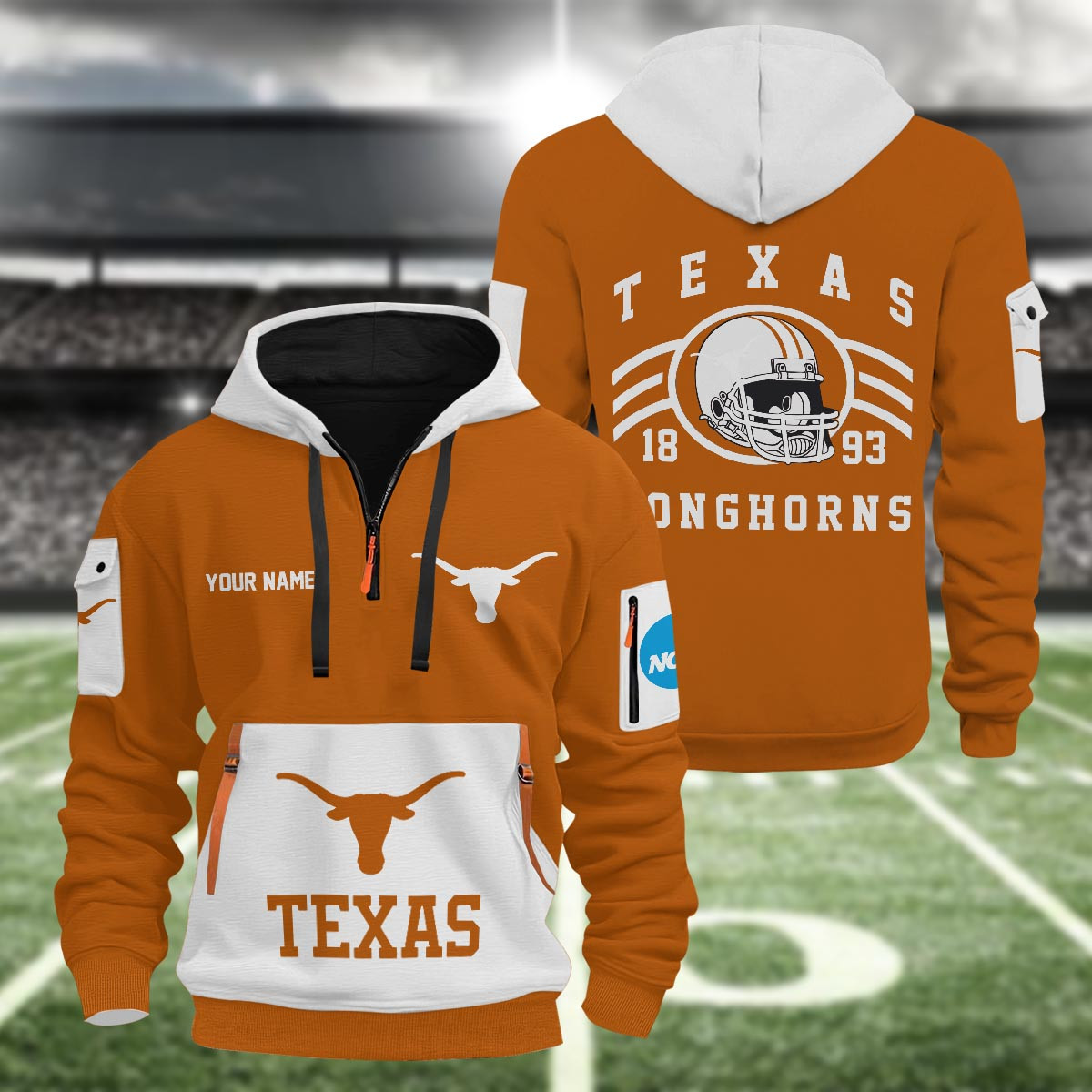 Texas Longhorns 3D Half Zip Hoodie