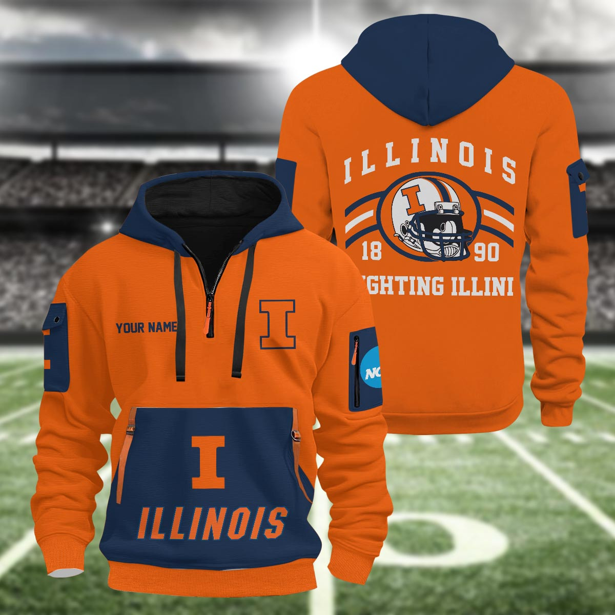 Illinois Fighting Illini 3D Half Zip Hoodie