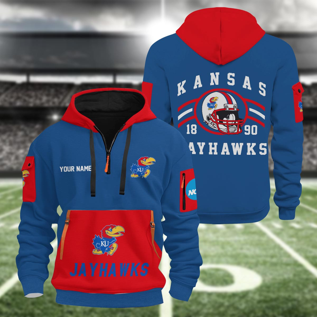 Kansas Jayhawks 3D Half Zip Hoodie