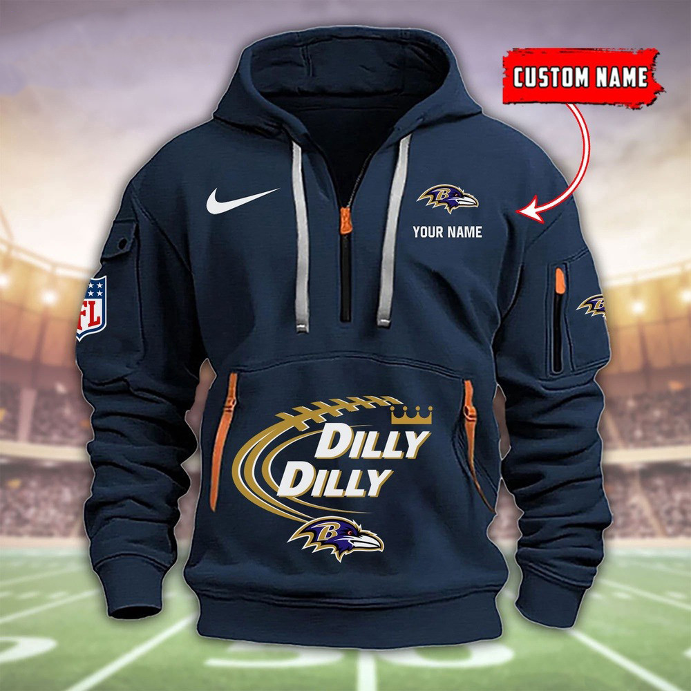 Custom Nfl Baltimore Ravens Dilly Dilly Quarter Half Zip Hoodie Football Fans