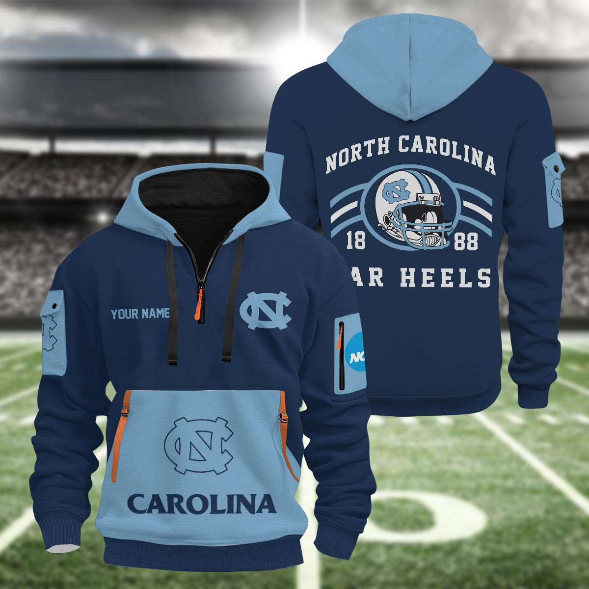 North Carolina Tar Heels 3D Half Zip Hoodie