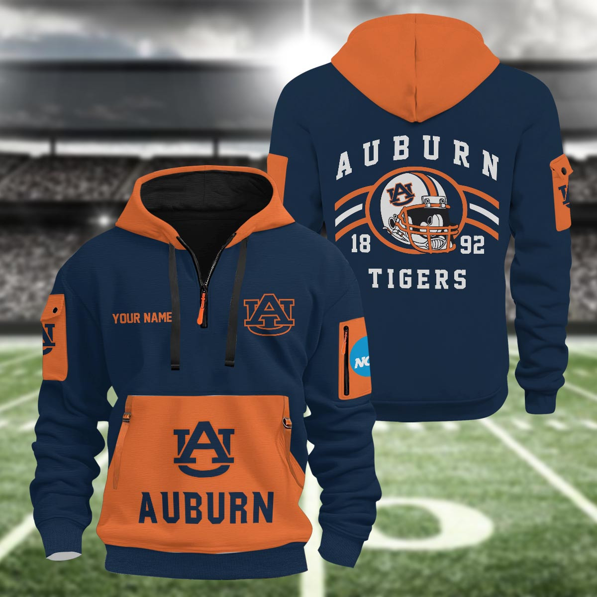 Auburn Tigers 3D Half Zip Hoodie