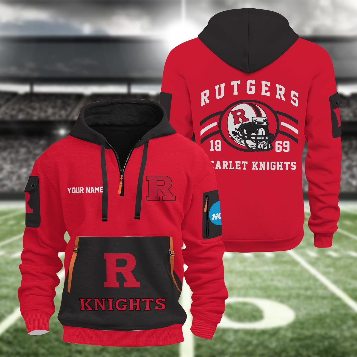 Rutgers Scarlet Knights 3D Half Zip Hoodie