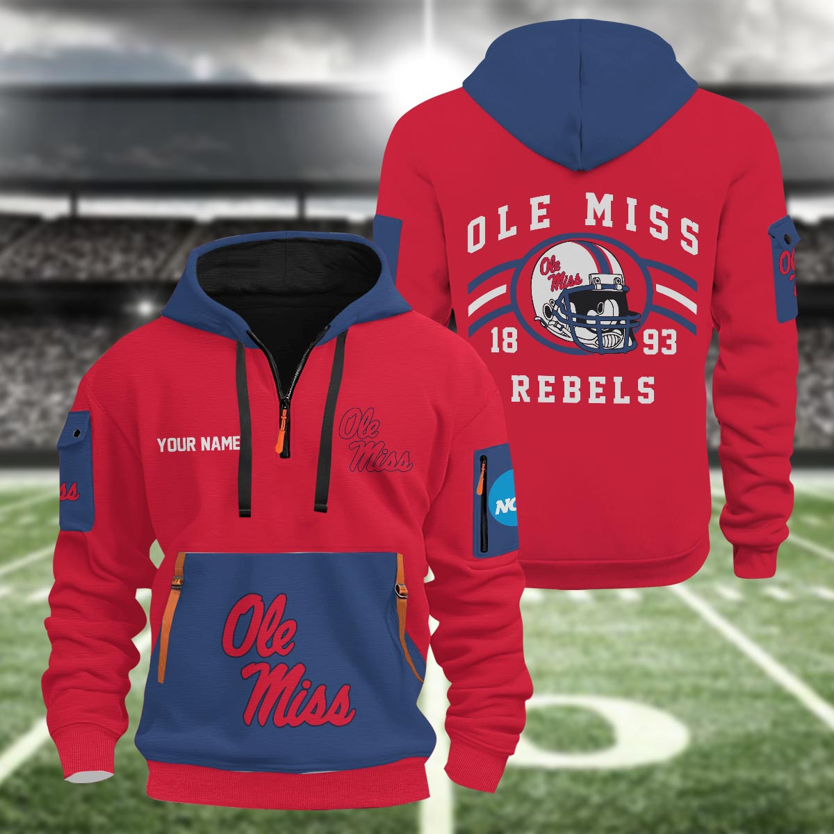 Ole Miss Rebels 3D Half Zip Hoodie