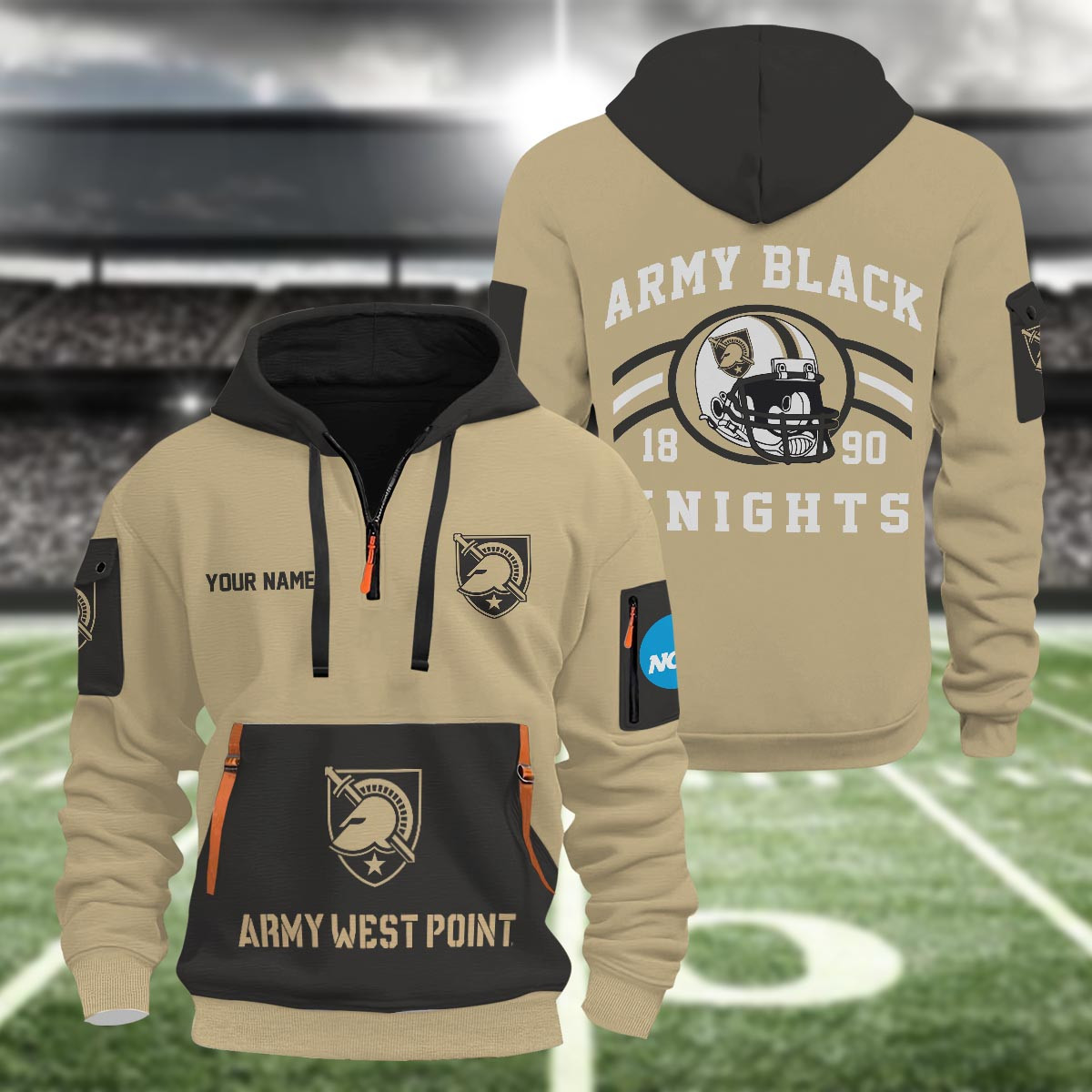 Army Black Knights 3D Half Zip Hoodie