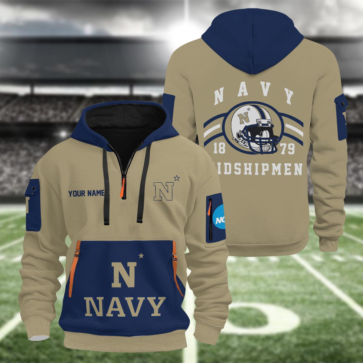 Navy Midshipmen 3D Half Zip Hoodie