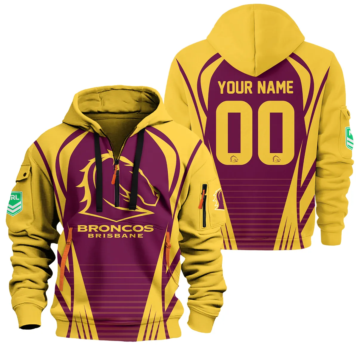 Brisbane Broncos Nrl Exclusive Logo Hoodie Half Zipper