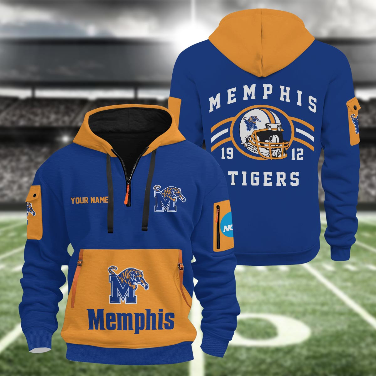 Memphis Tigers 3D Half Zip Hoodie