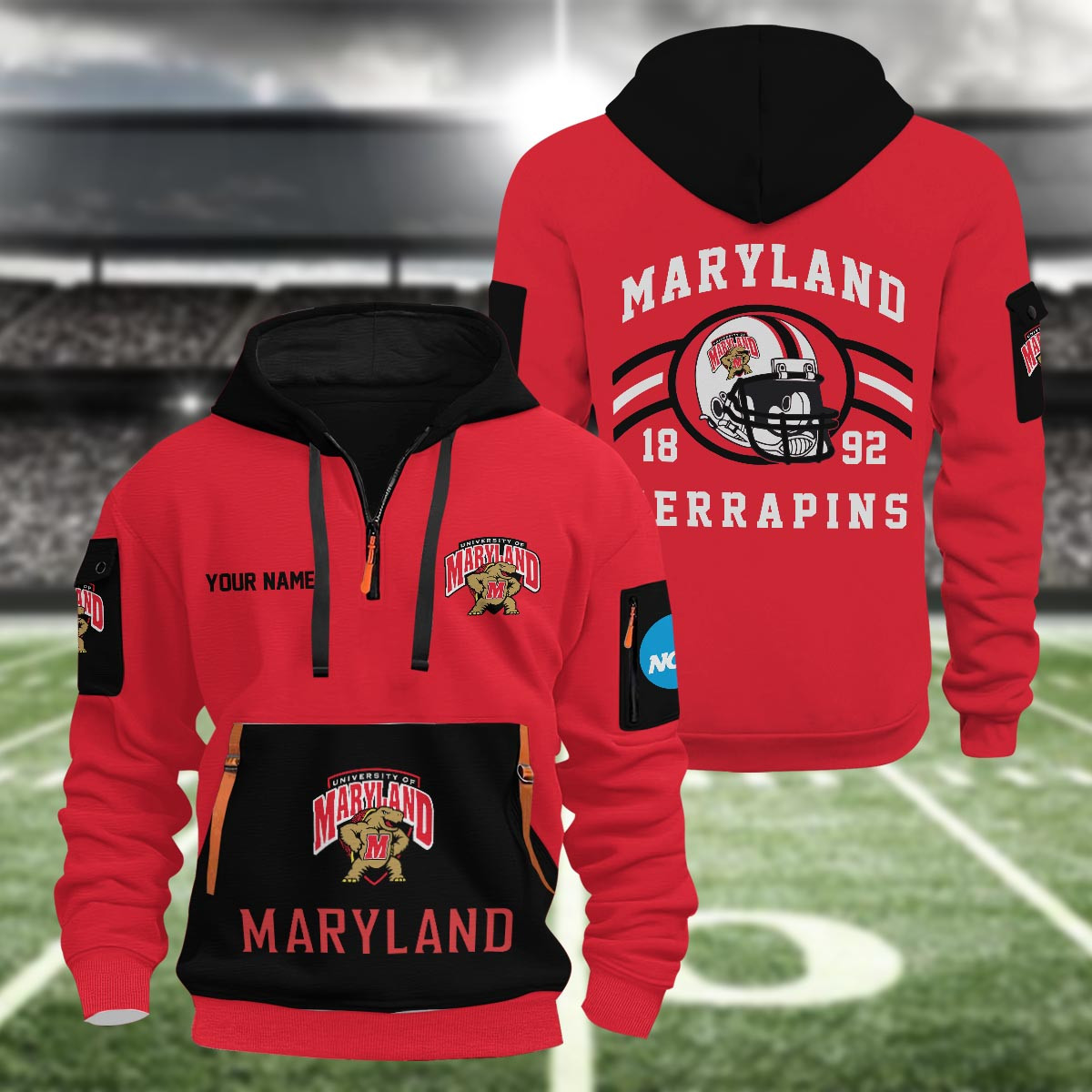 Maryland Terrapins 3D Half Zip Hoodie
