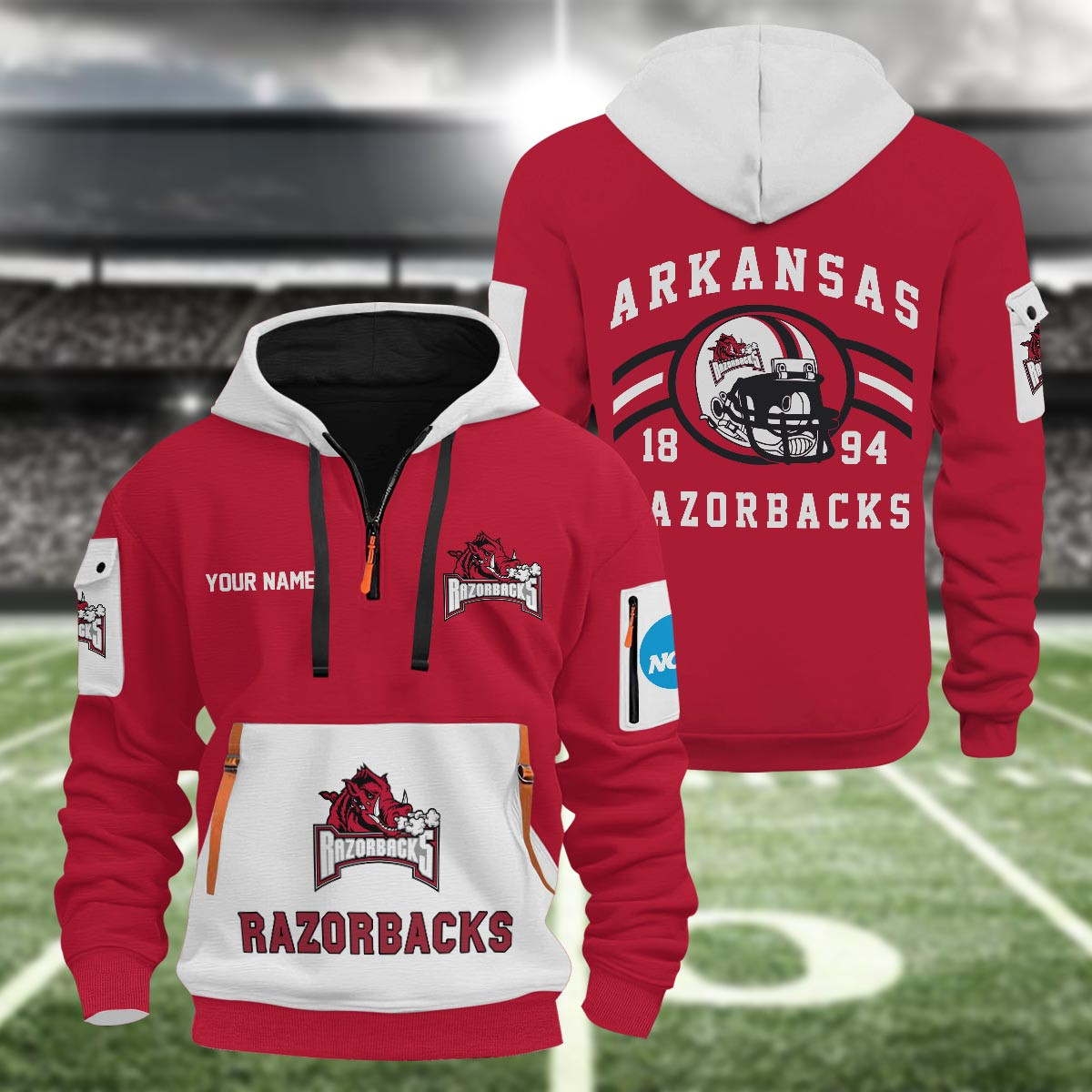 Arkansas Razorbacks 3D Half Zip Hoodie