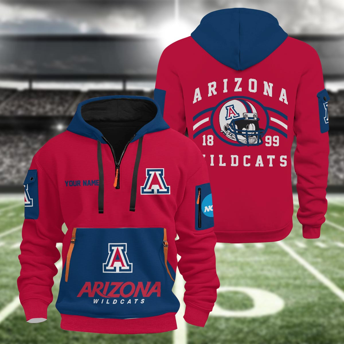 Arizona Wildcats 3D Half Zip Hoodie