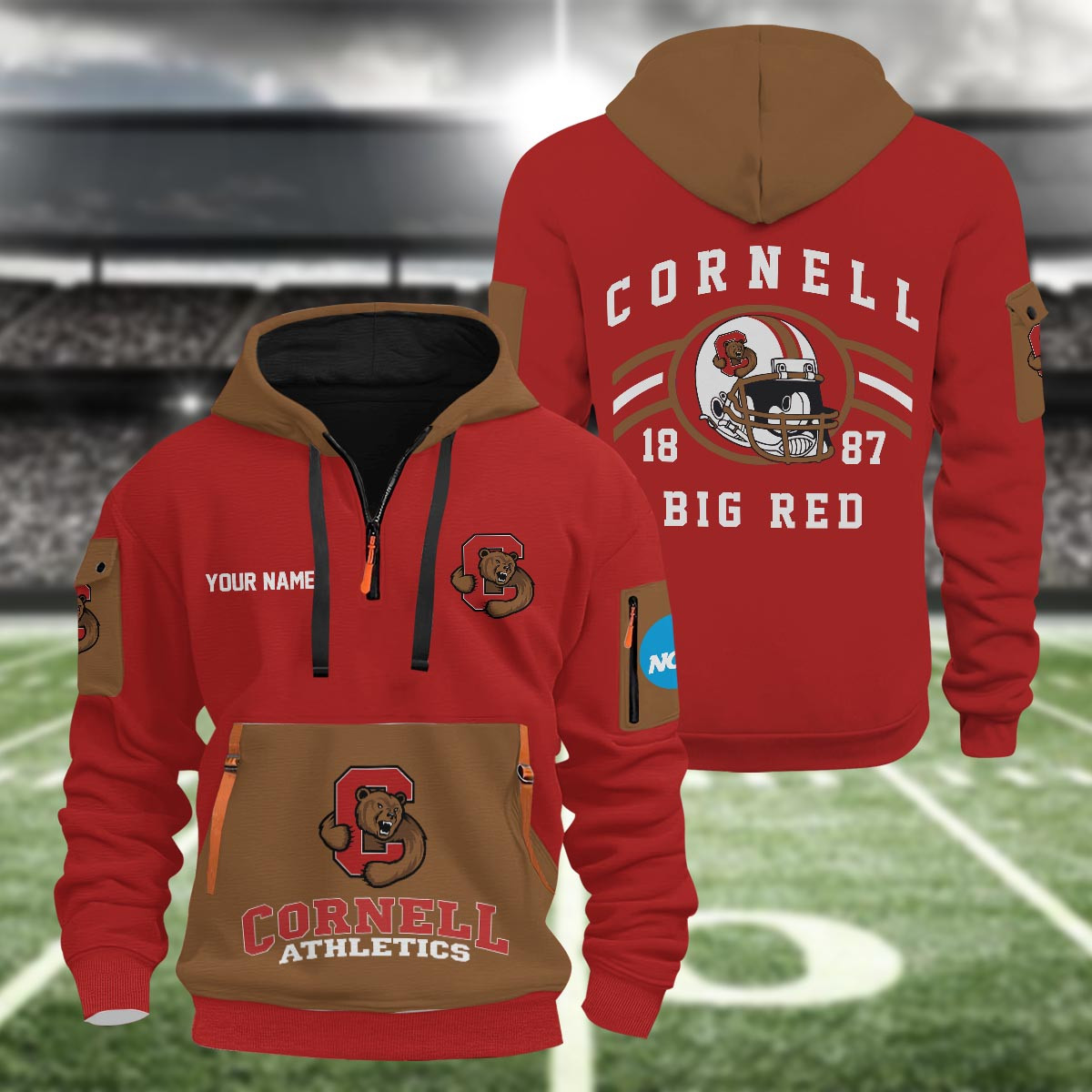 Cornell Big Red 3D Half Zip Hoodie