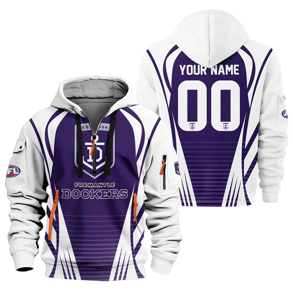 Fremantle Dockers Afl Exclusive Logo Half Zipper Hoodie For Fans