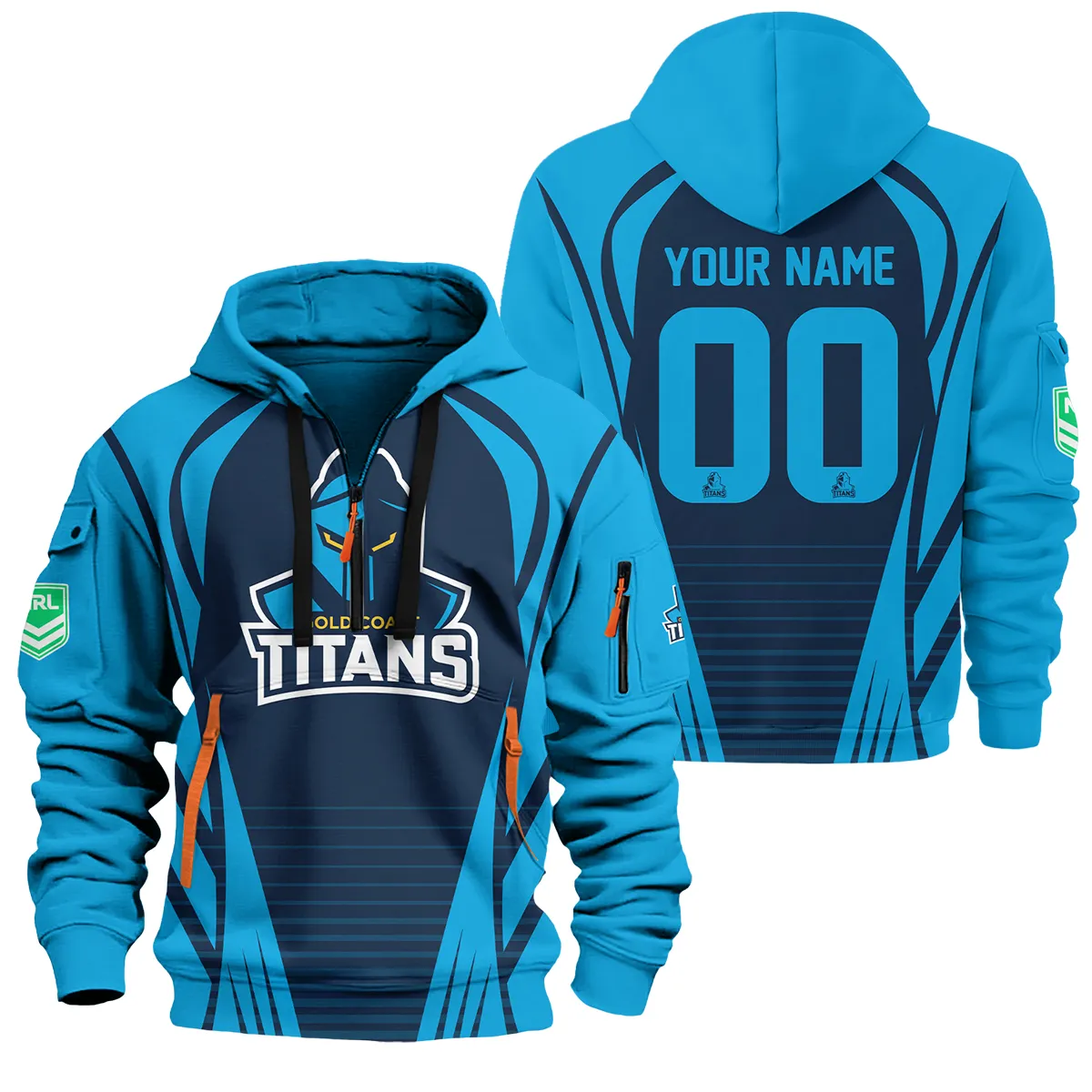 Gold Coast Titans Nrl Exclusive Logo Half Zipper Hoodie For Fans