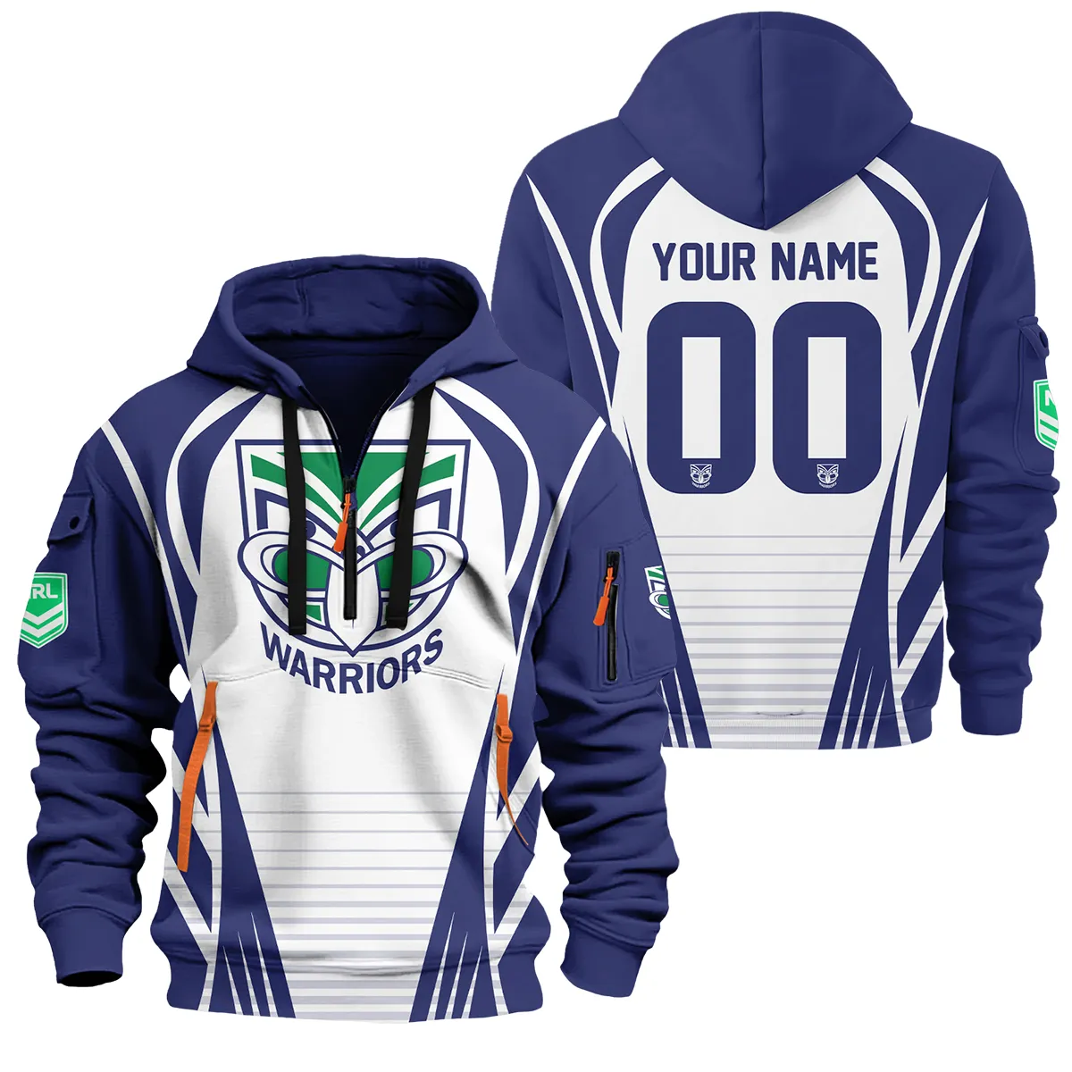 Nz Warriors Nrl Exclusive Logo Hoodie Half Zipper