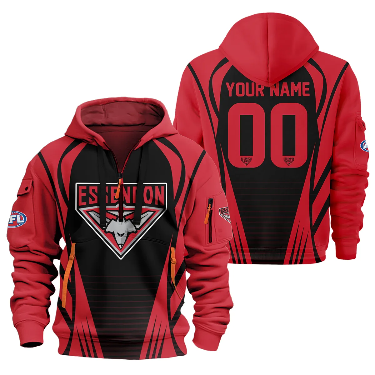 Essendon Bombers Afl Exclusive Logo Half Zipper Hoodie For Fans