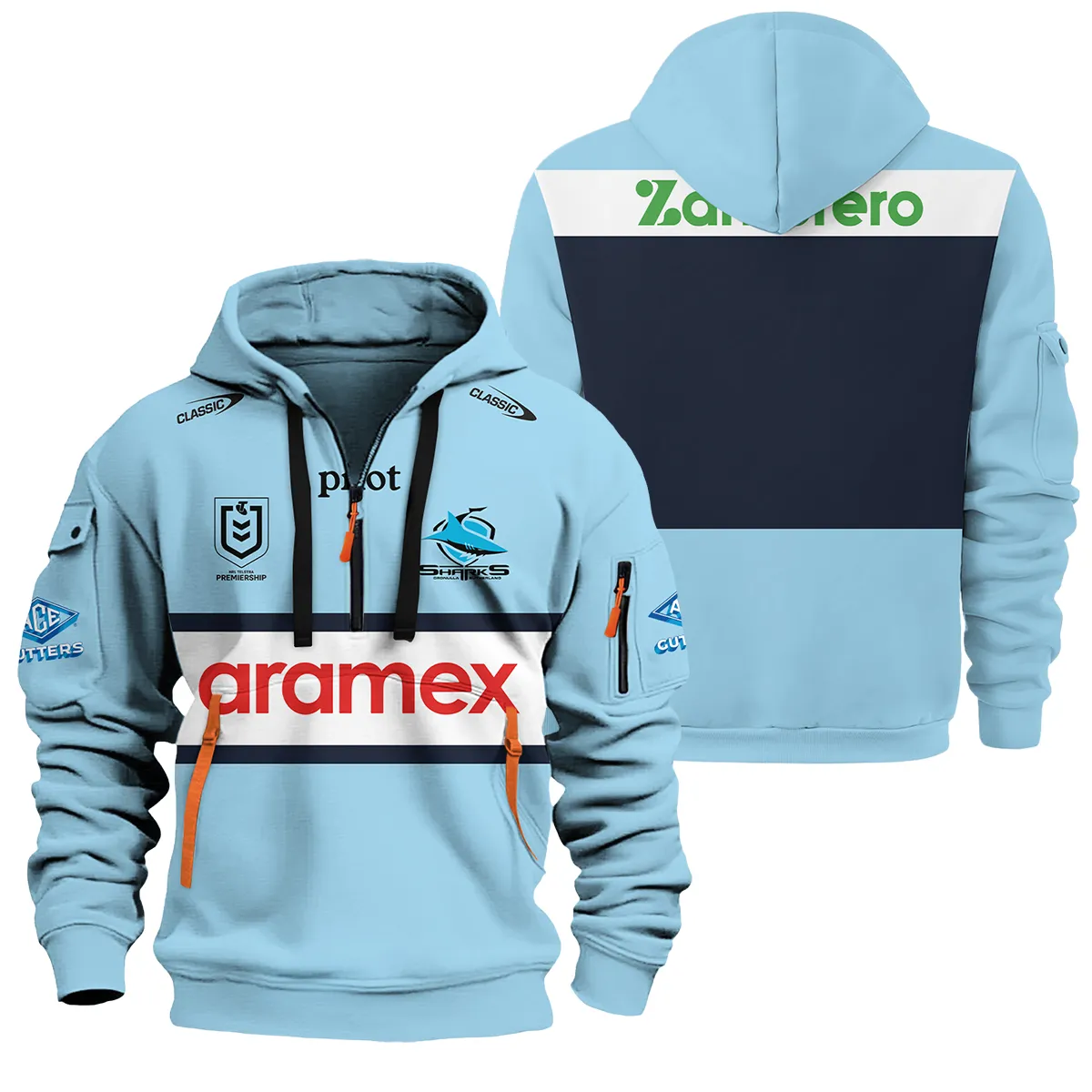 Cronulla-Sutherland Sharks Nrl Exclusive Logo Hoodie Half Zipper