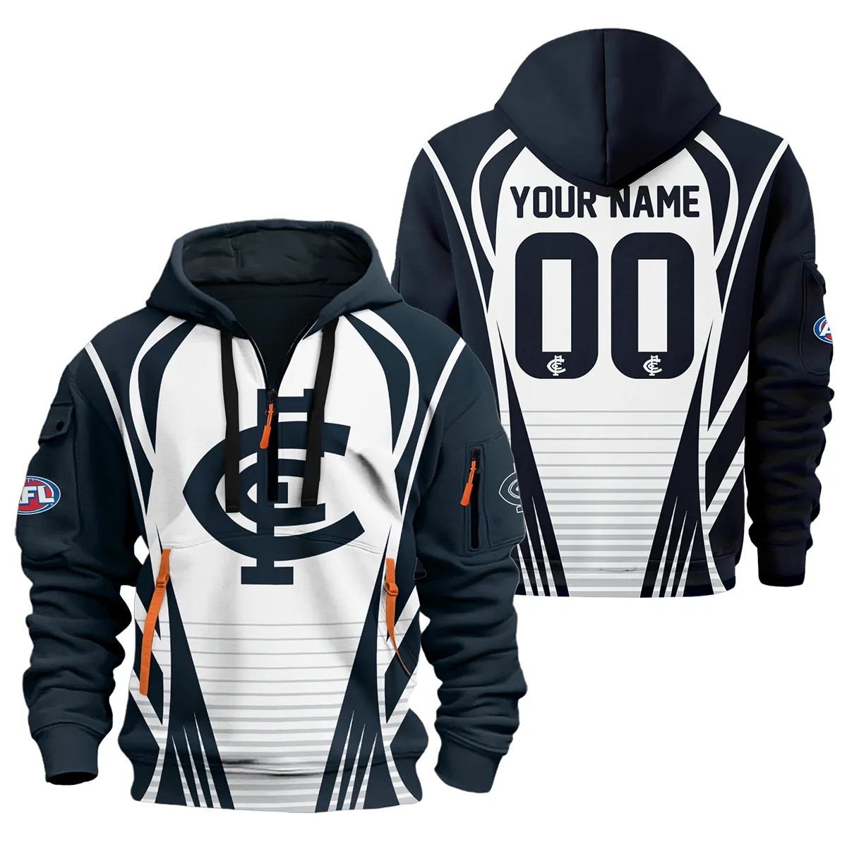 Carlton Blues Afl Exclusive Logo Half Zipper Hoodie For Fans