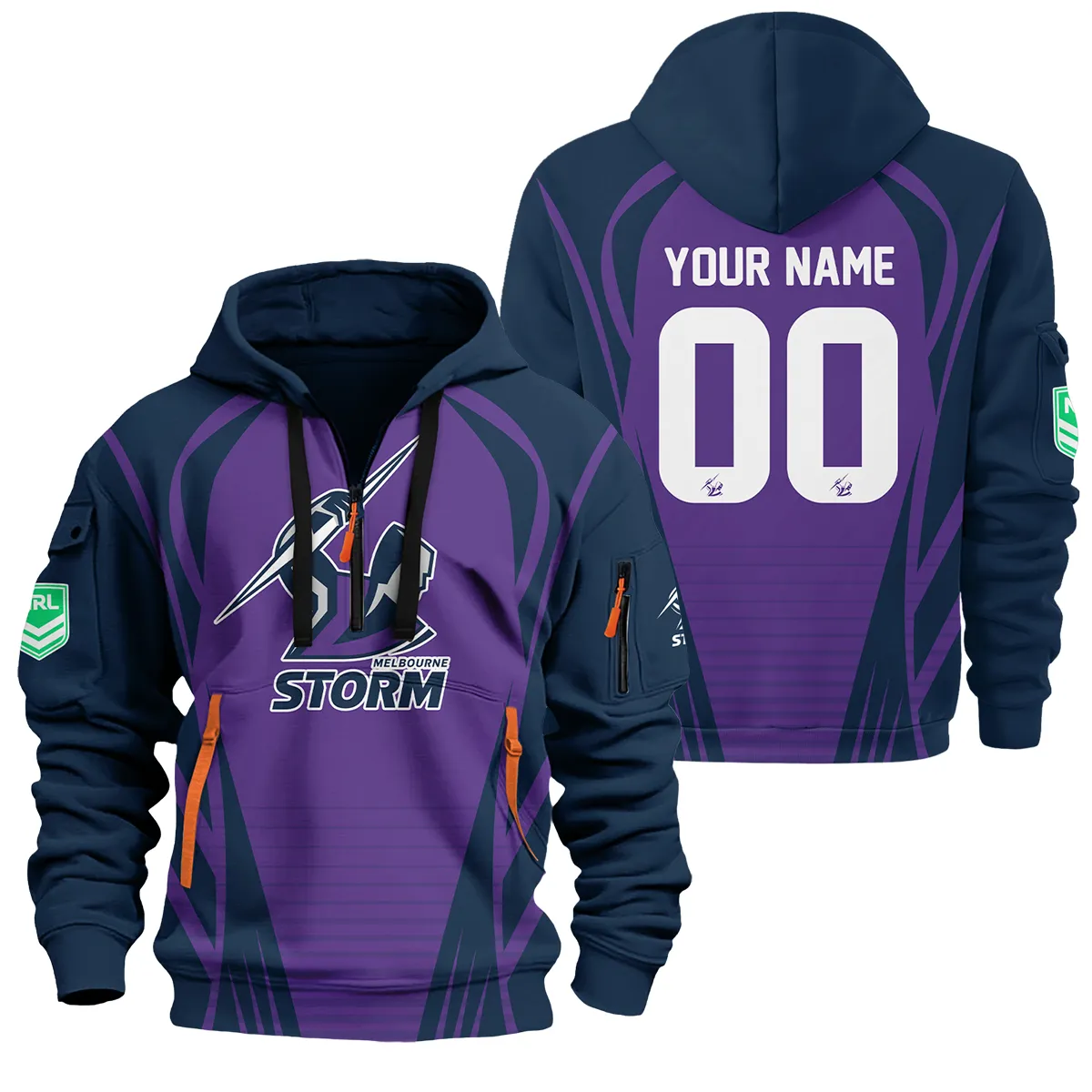 Melbourne Storm Nrl Exclusive Logo Hoodie Half Zipper