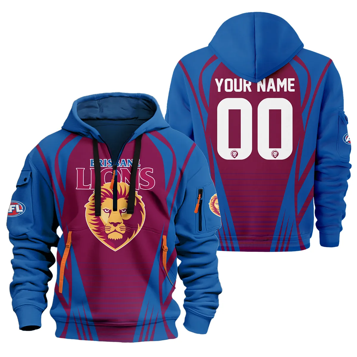 Brisbane Lions Afl Exclusive Logo Half Zipper Hoodie For Fans