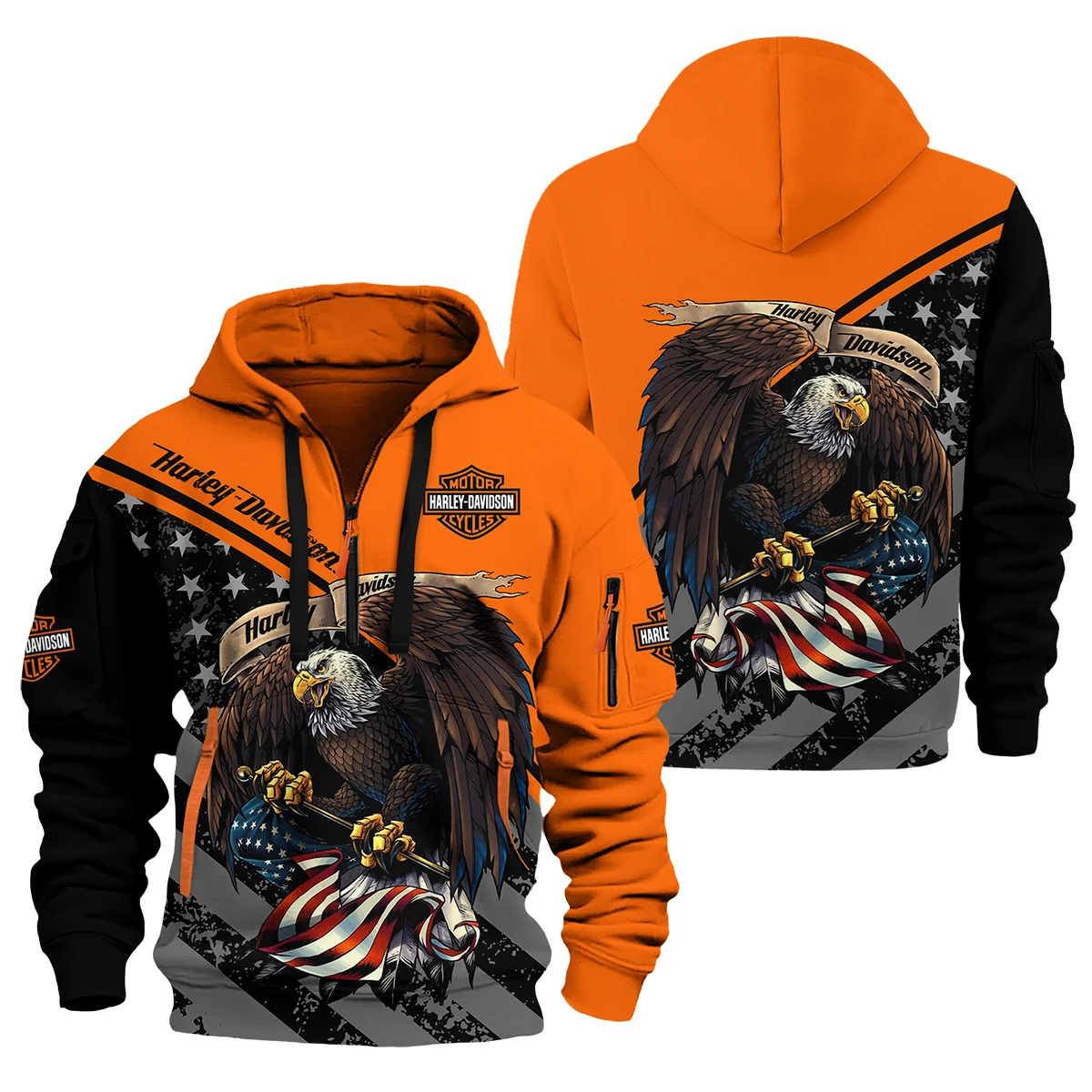 Harley-Davidson Motorcycle Exclusive Logo Hoodie Half Zipper