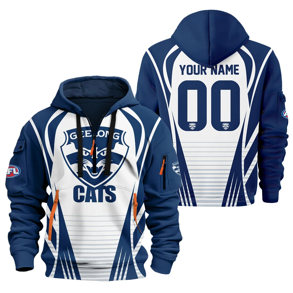 Geelong Cats Afl Exclusive Logo Half Zipper Hoodie For Fans