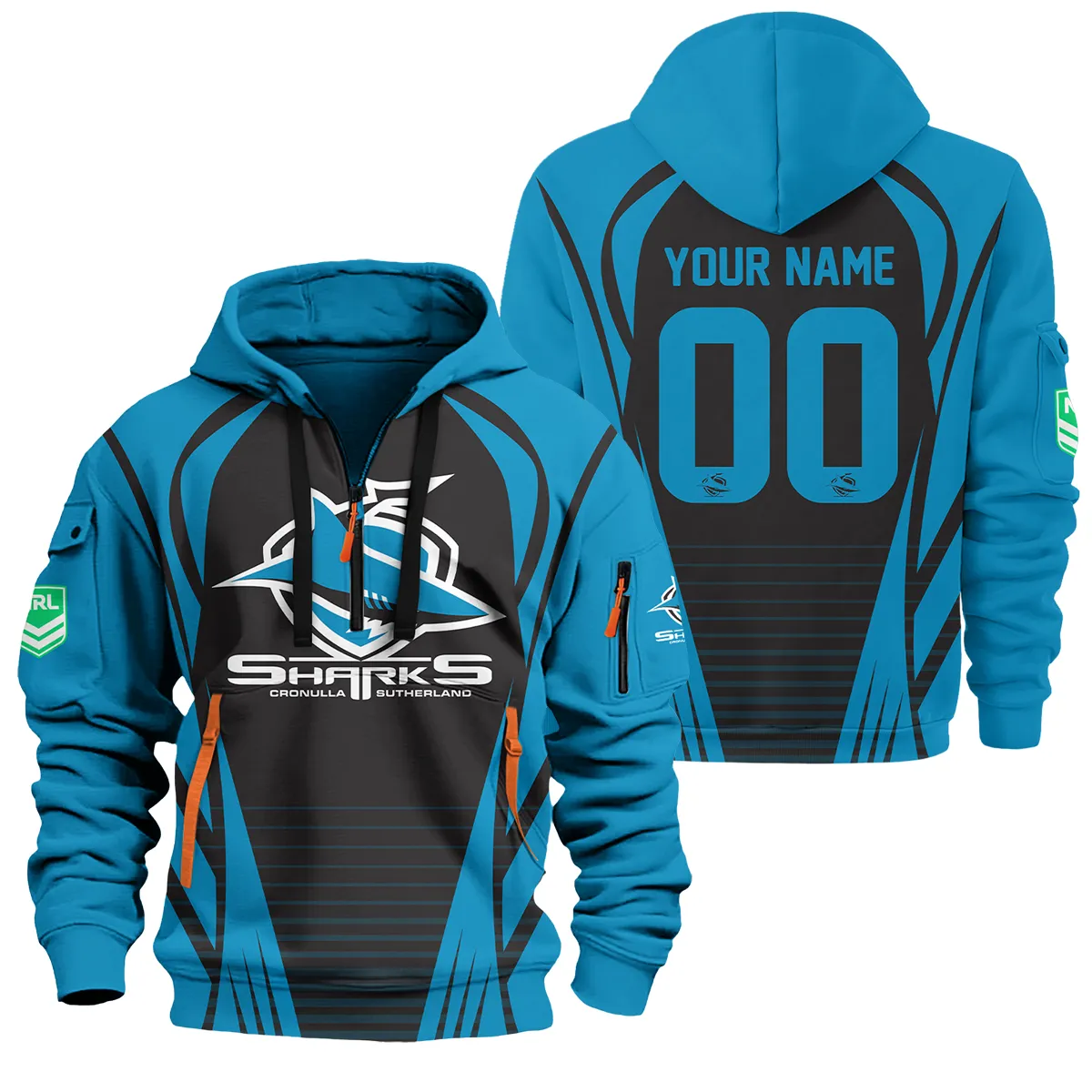 Cronulla-Sutherland Sharks Nrl Exclusive Logo Half Zipper Hoodie For Fans