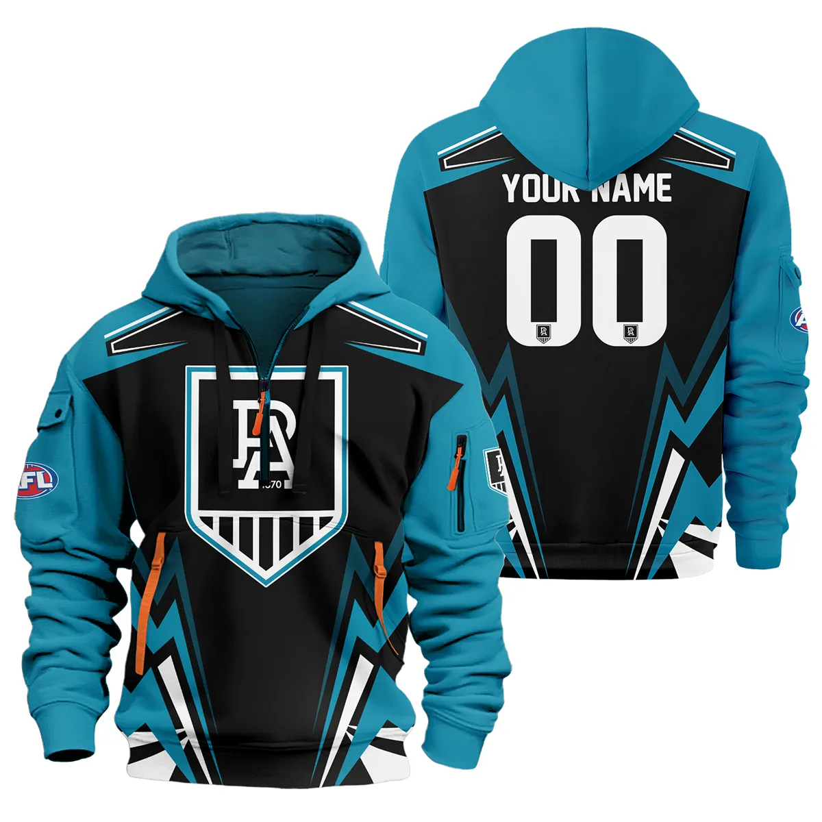 Port Adelaide Power Afl Exclusive Logo Half Zip Hoodie For Men Women