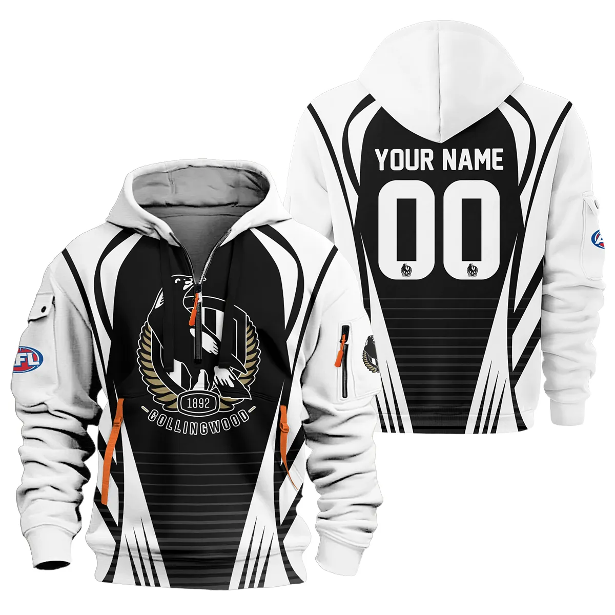 Collingwood Magpies Afl Exclusive Logo Half Zipper Hoodie For Fans