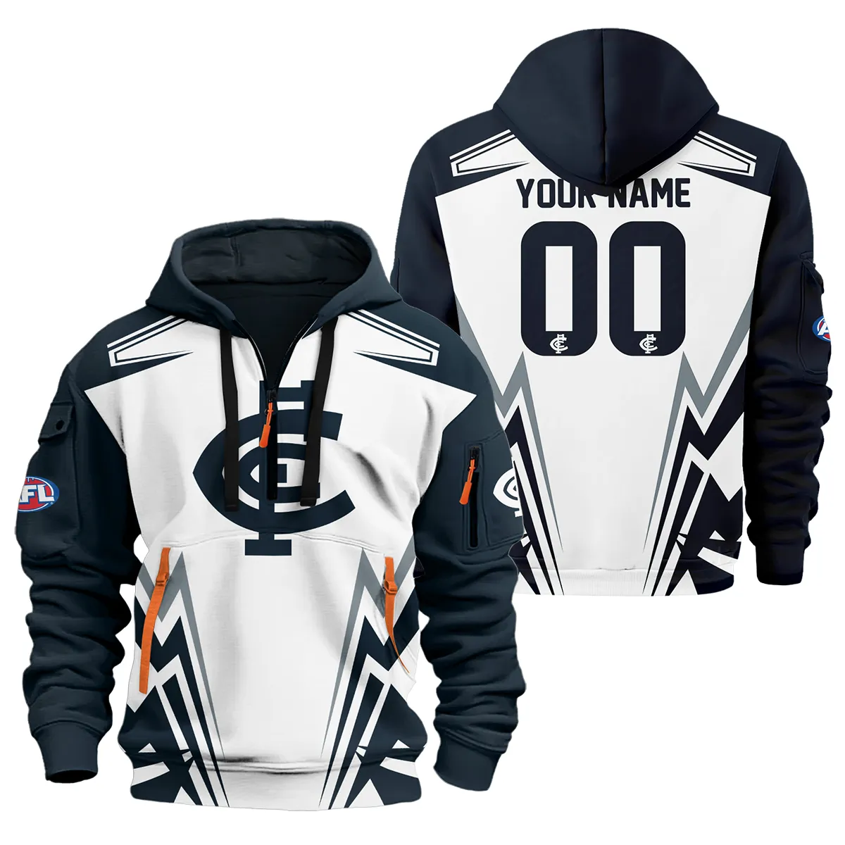 Carlton Blues Afl Exclusive Logo Half Zip Hoodie For Men Women